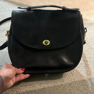 Vintage Coach Plaza Bag Black Leather Satchel Crossbody Handbag 9860